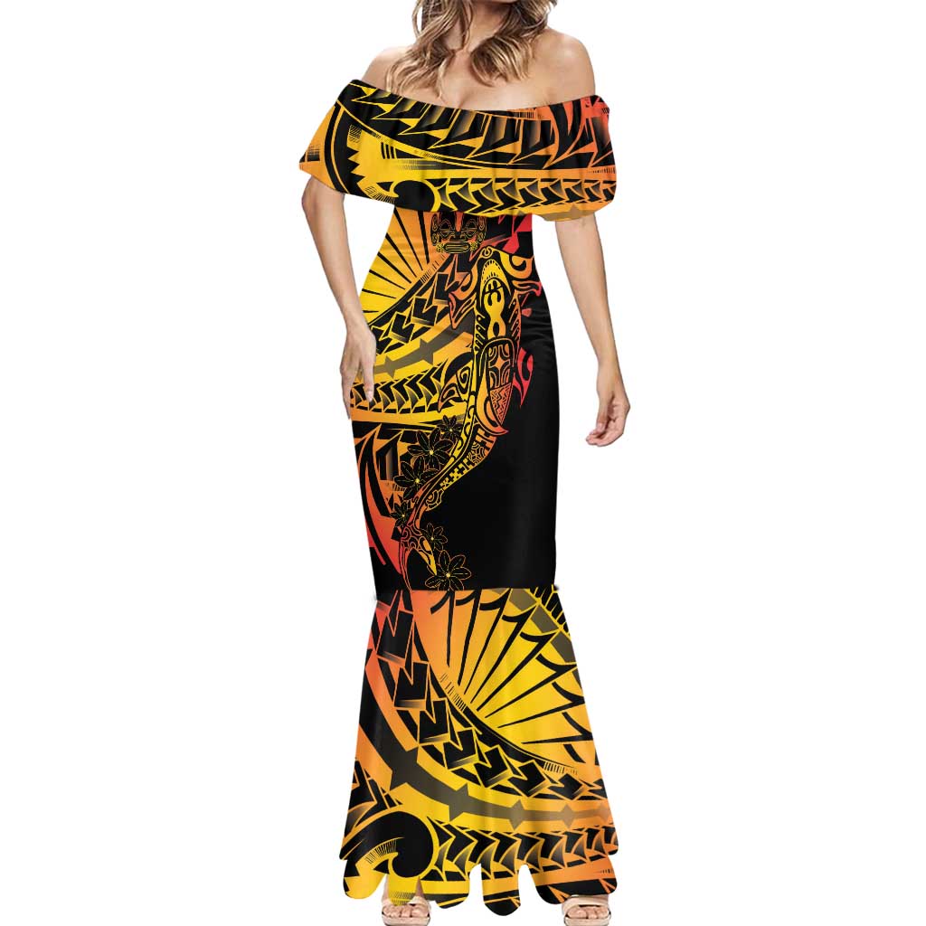 Gradient Marquesas Islands Mermaid Dress Marquesan Matatiki Hammerhead Shark Patutiki LT14 - Polynesian Pride