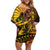 Gradient Marquesas Islands Off Shoulder Short Dress Marquesan Matatiki Hammerhead Shark Patutiki - Polynesian Pride