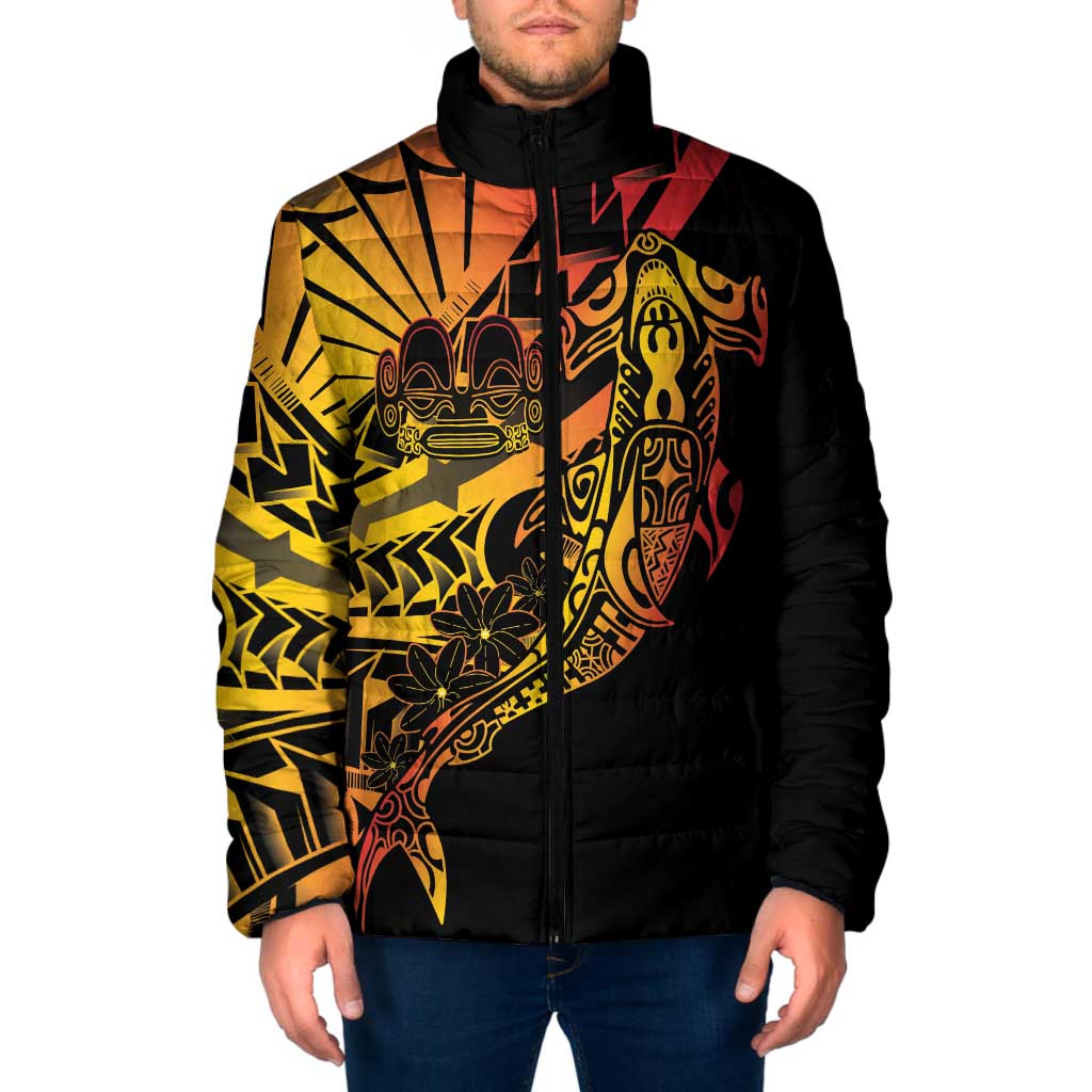 Gradient Marquesas Islands Padded Jacket Marquesan Matatiki Hammerhead Shark Patutiki - Polynesian Pride