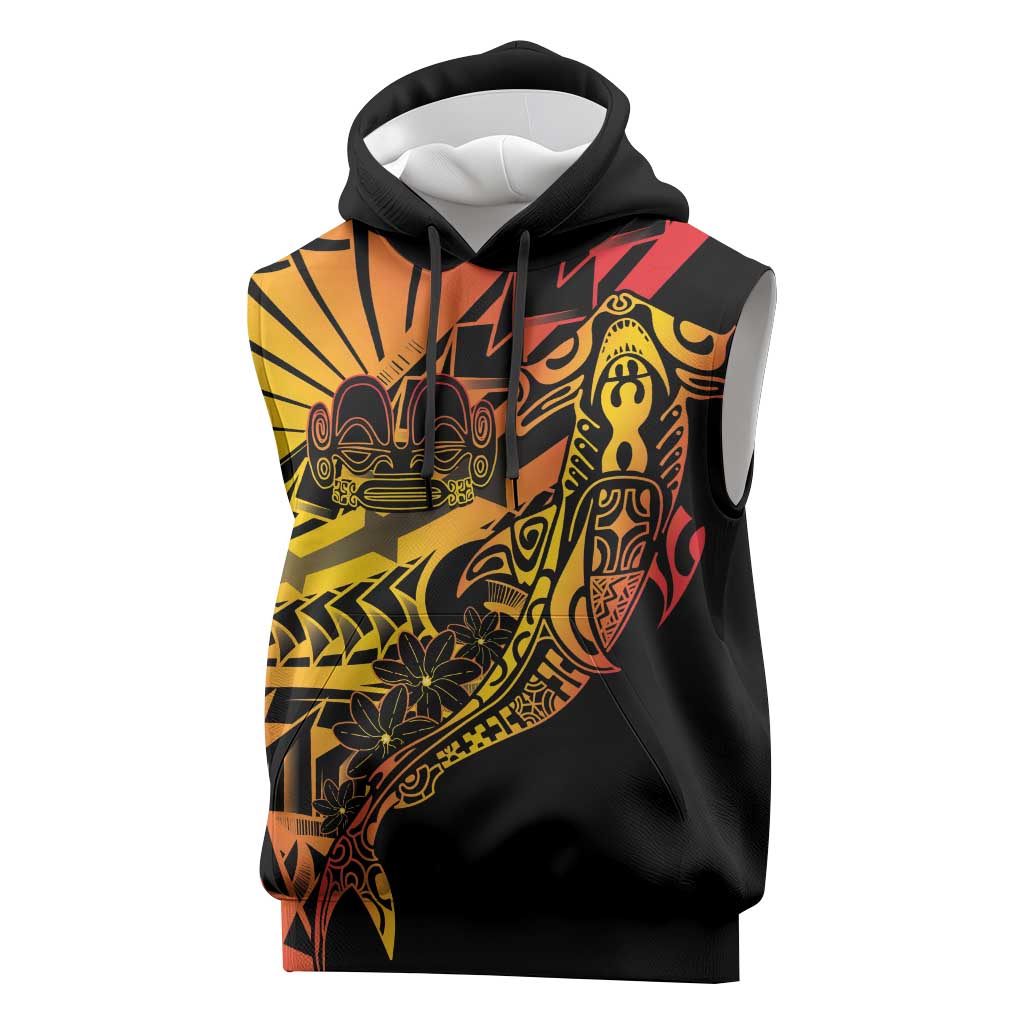 Gradient Marquesas Islands Sleeveless Hoodie Marquesan Matatiki Hammerhead Shark Patutiki - Polynesian Pride