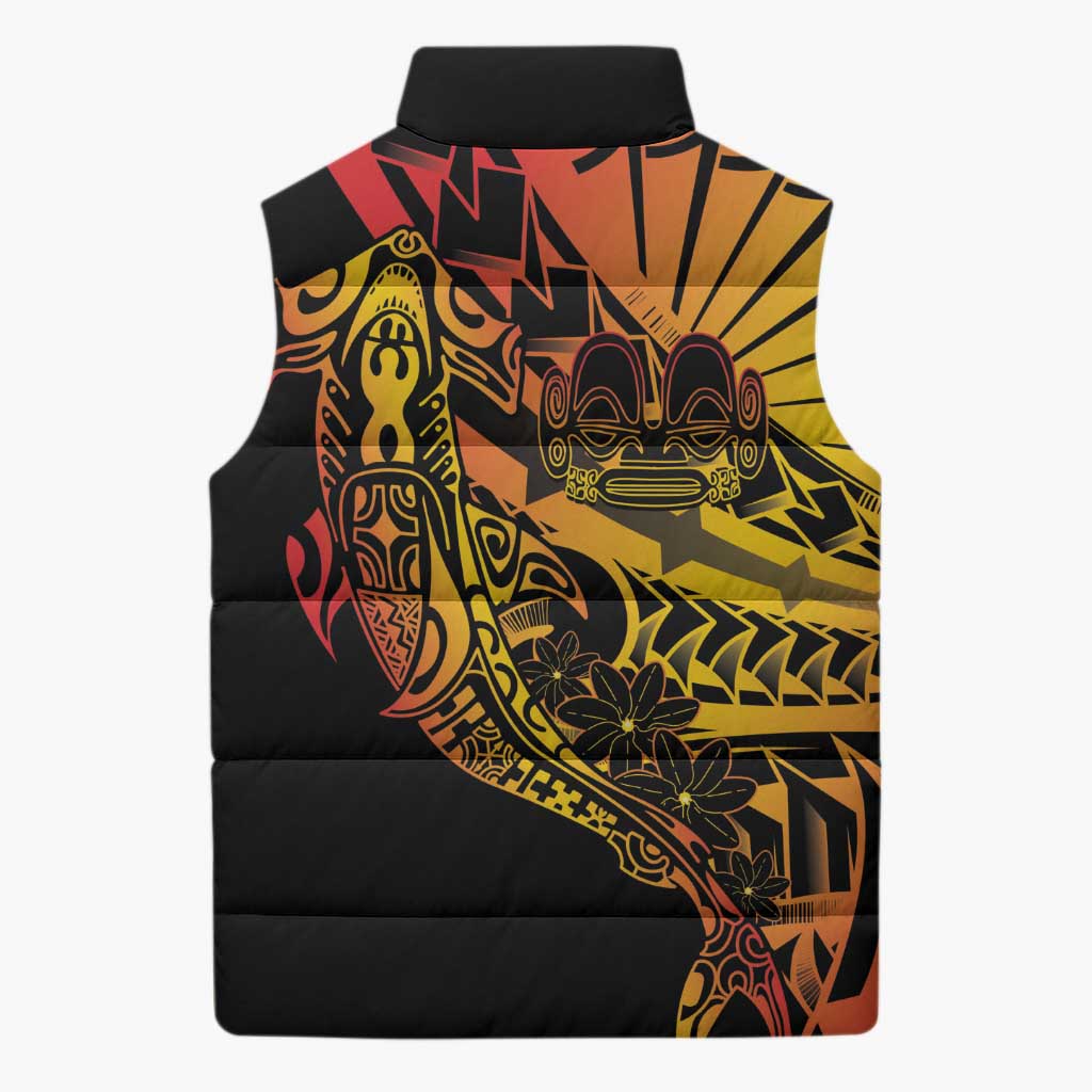 Gradient Marquesas Islands Sleeveless Puffer Jacket Marquesan Matatiki Hammerhead Shark Patutiki - Polynesian Pride