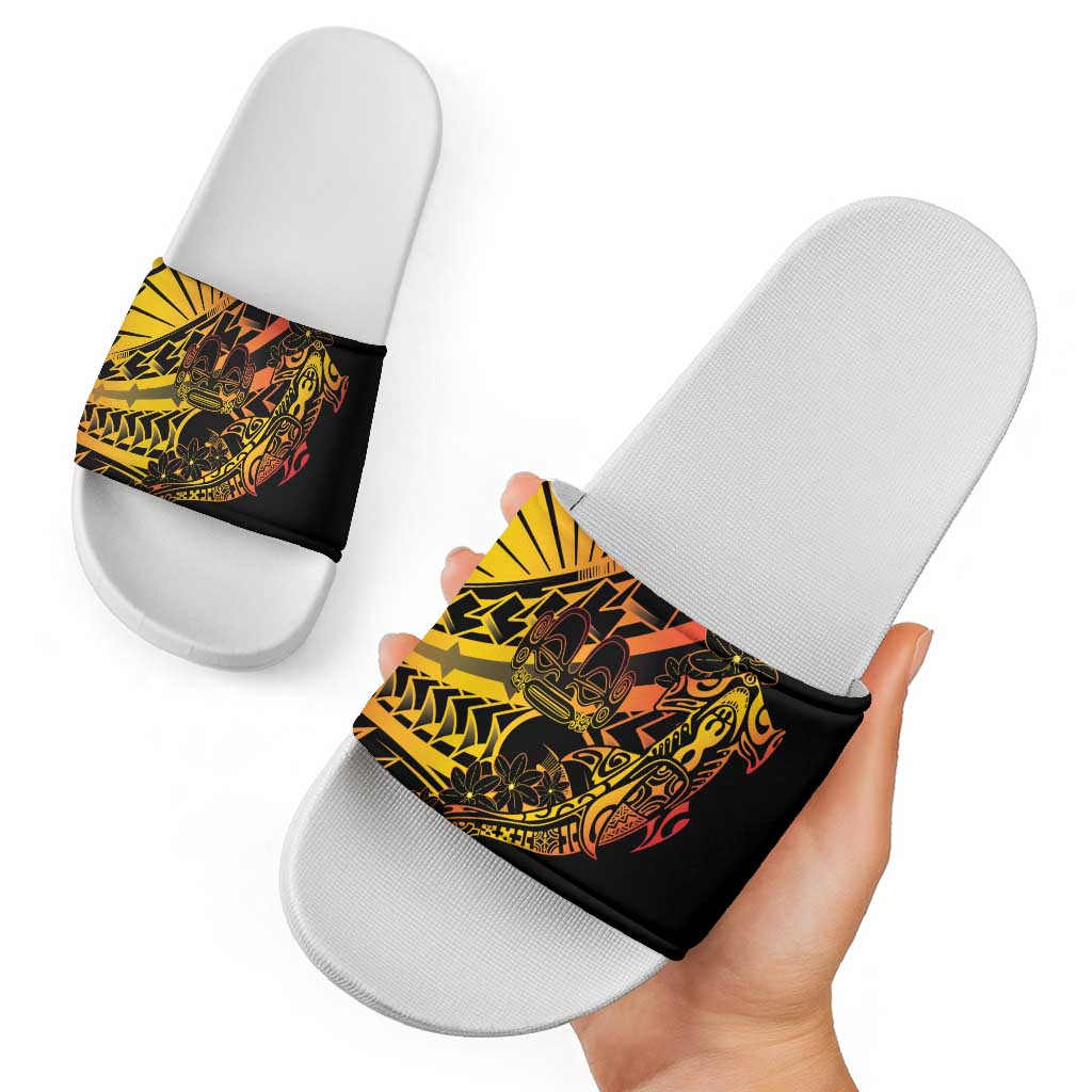 Gradient Marquesas Islands Slide Sandals Marquesan Matatiki Hammerhead Shark Patutiki - Polynesian Pride