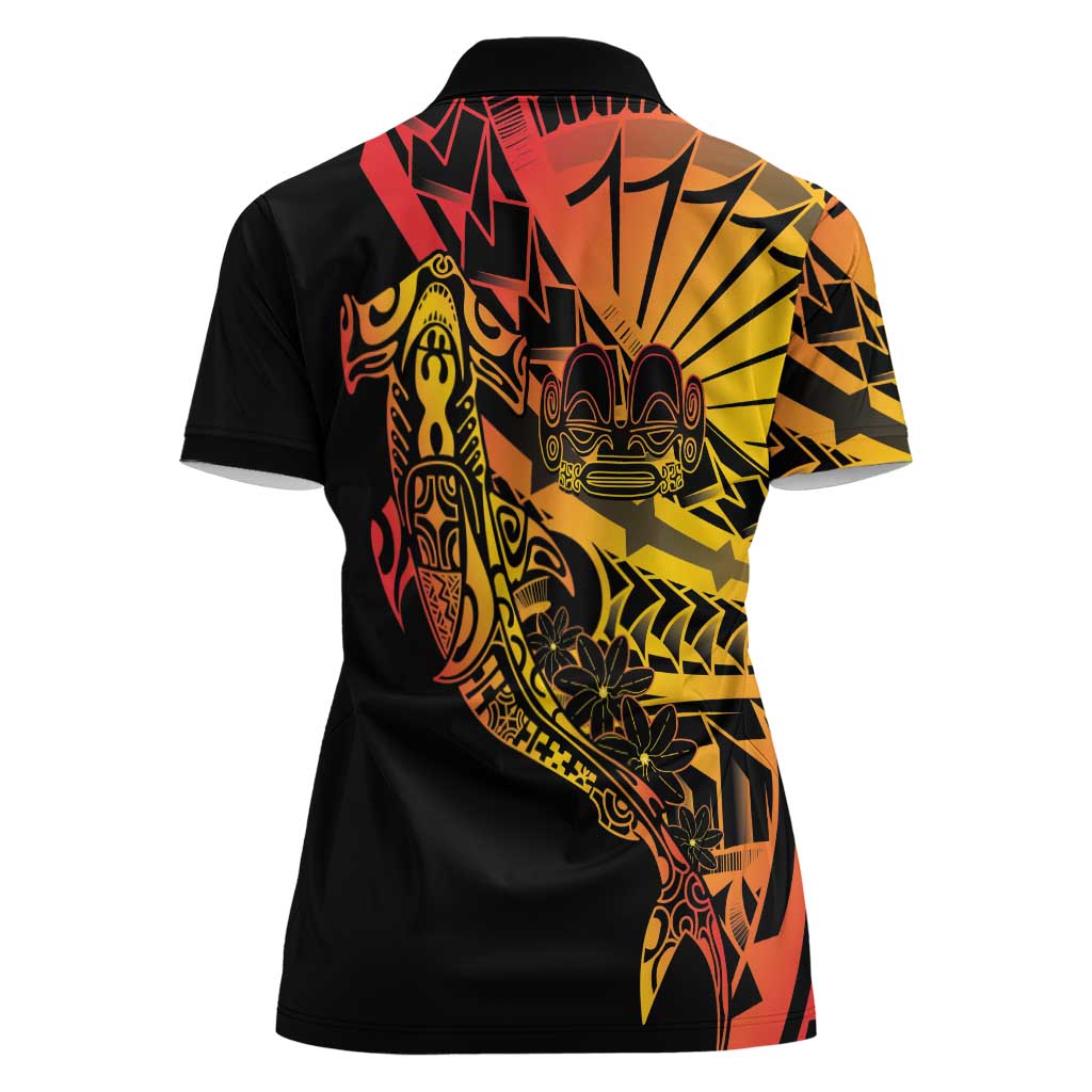 Gradient Marquesas Islands Women Polo Shirt Marquesan Matatiki Hammerhead Shark Patutiki - Polynesian Pride