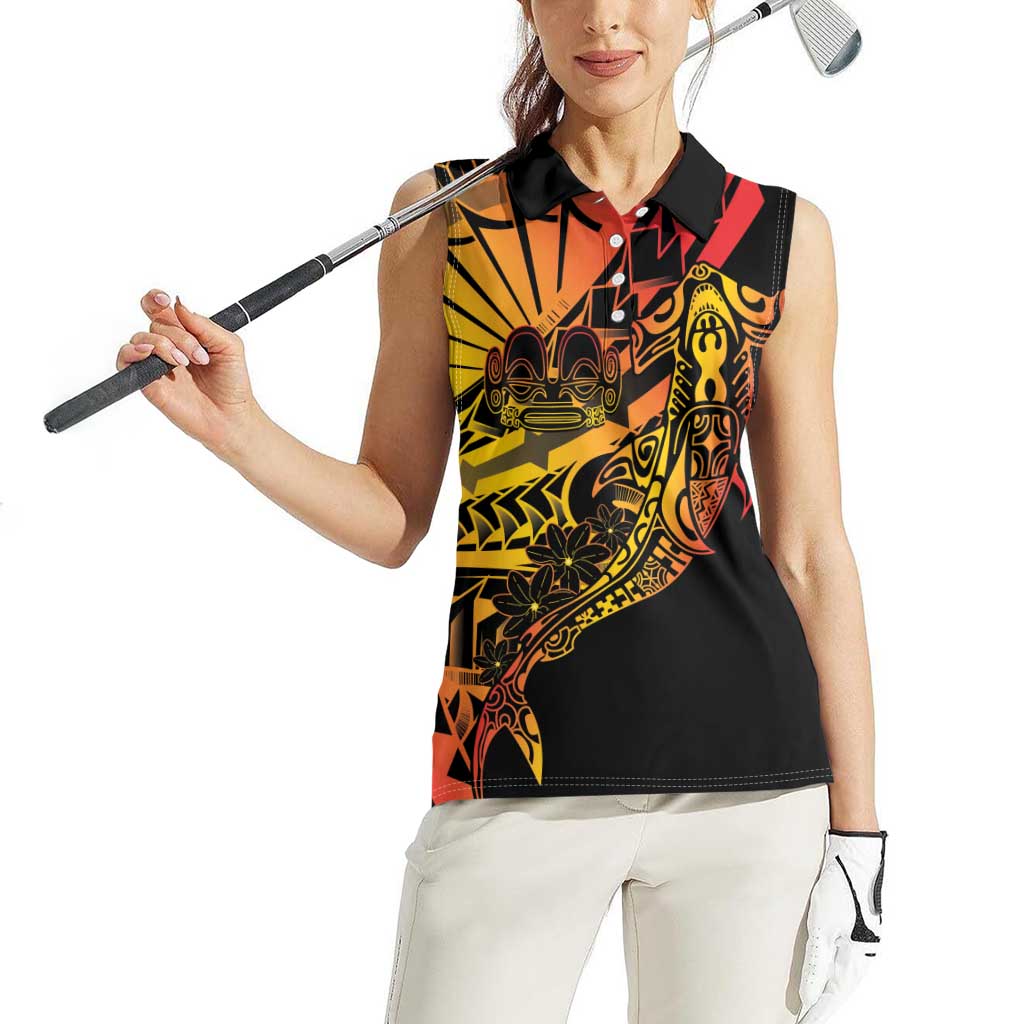 Gradient Marquesas Islands Women Sleeveless Polo Shirt Marquesan Matatiki Hammerhead Shark Patutiki - Polynesian Pride