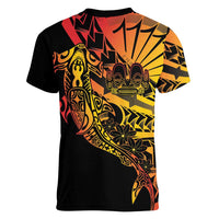 Gradient Marquesas Islands Women V-Neck T-Shirt Marquesan Matatiki Hammerhead Shark Patutiki - Polynesian Pride