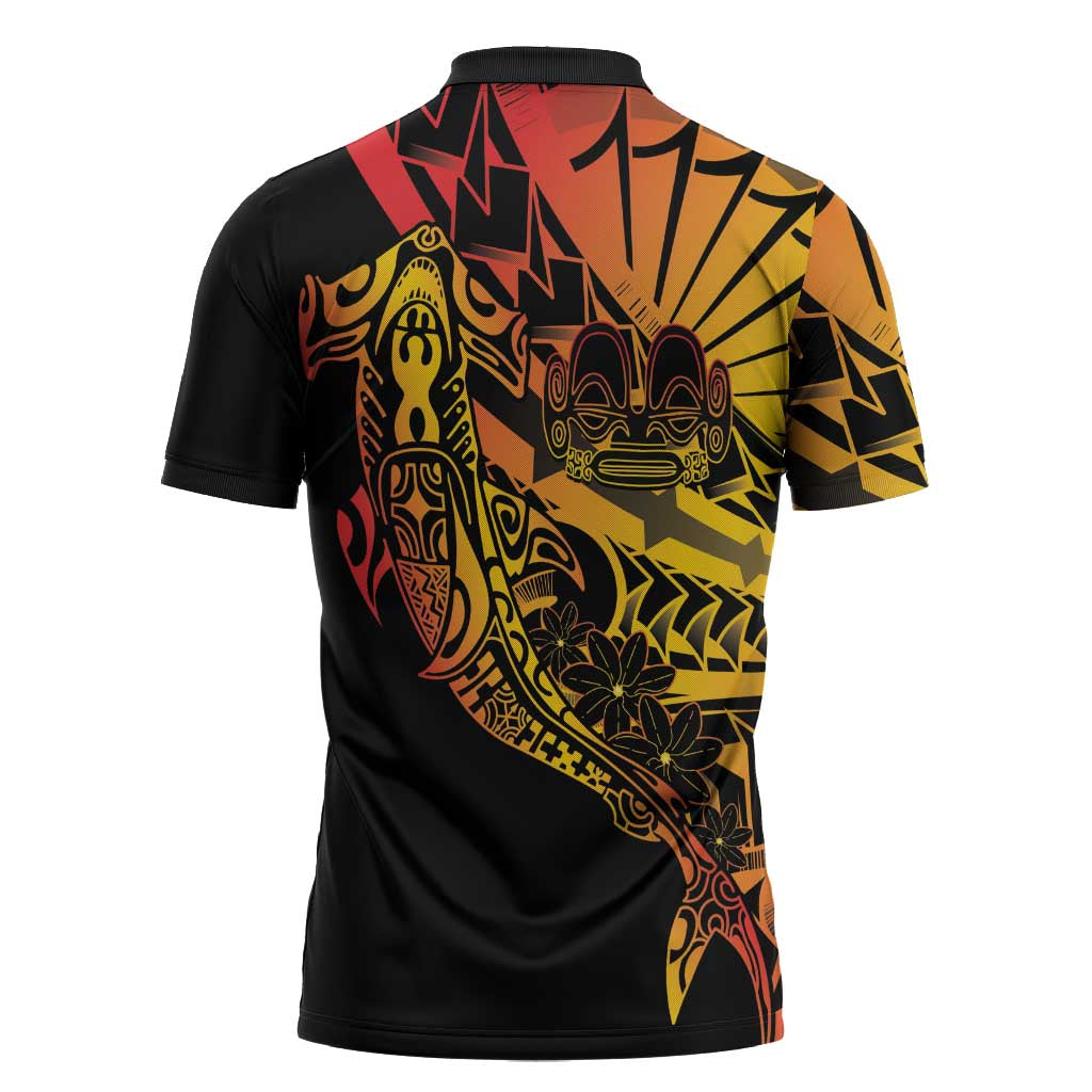 Gradient Marquesas Islands Zipper Polo Shirt Marquesan Matatiki Hammerhead Shark Patutiki - Polynesian Pride