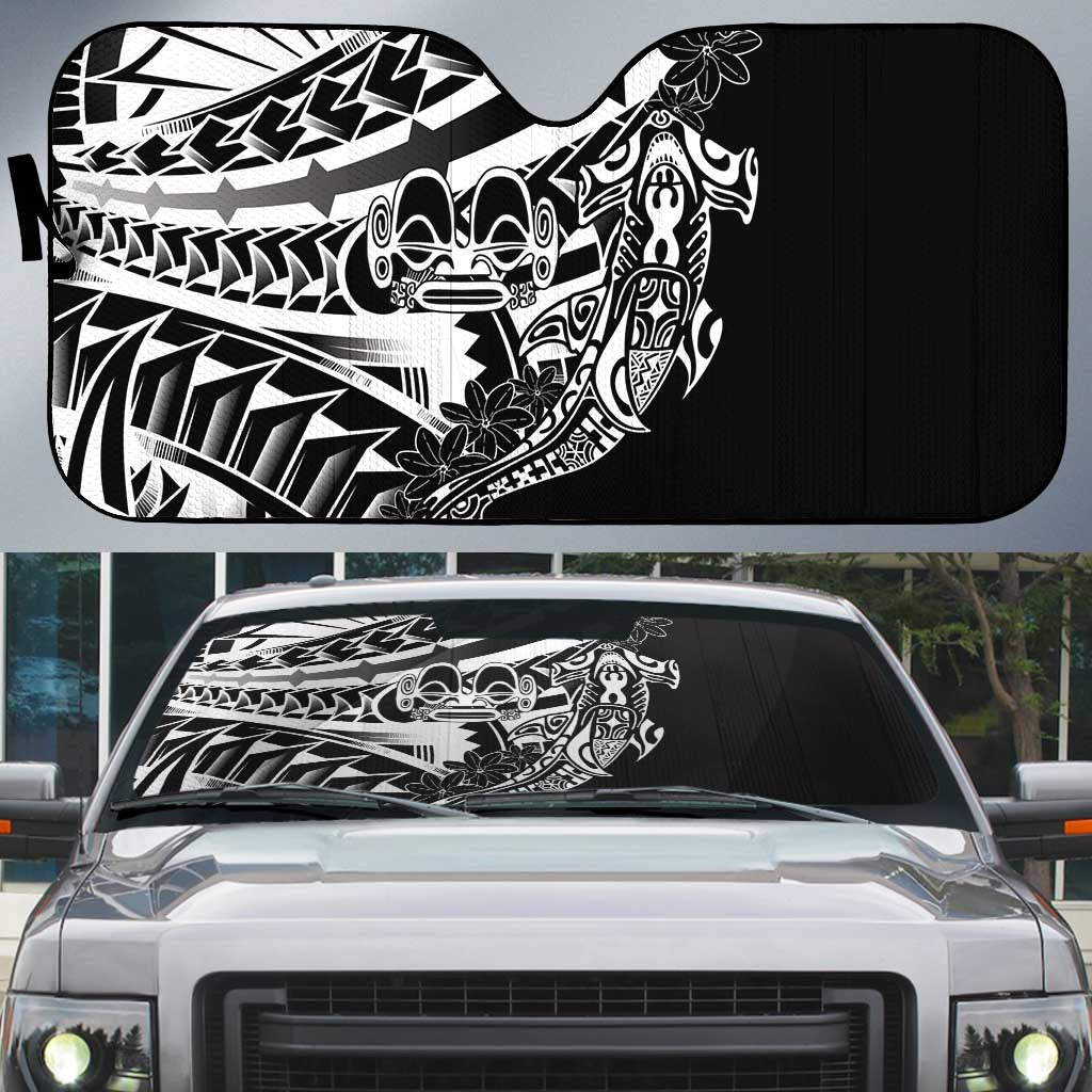 Black White Marquesas Islands Auto Sun Shade Marquesan Matatiki Hammerhead Shark Patutiki - Polynesian Pride