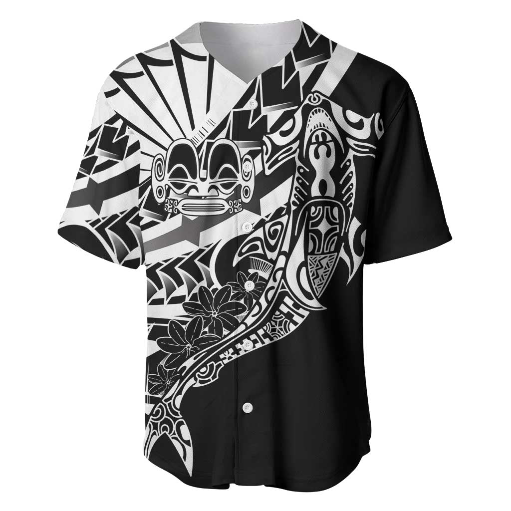 Black White Marquesas Islands Baseball Jersey Marquesan Matatiki Hammerhead Shark Patutiki LT14 Black - Polynesian Pride