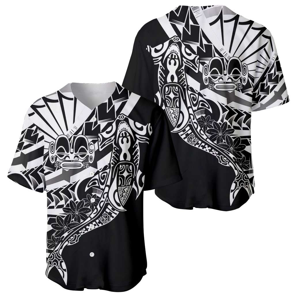 Black White Marquesas Islands Baseball Jersey Marquesan Matatiki Hammerhead Shark Patutiki LT14 - Polynesian Pride