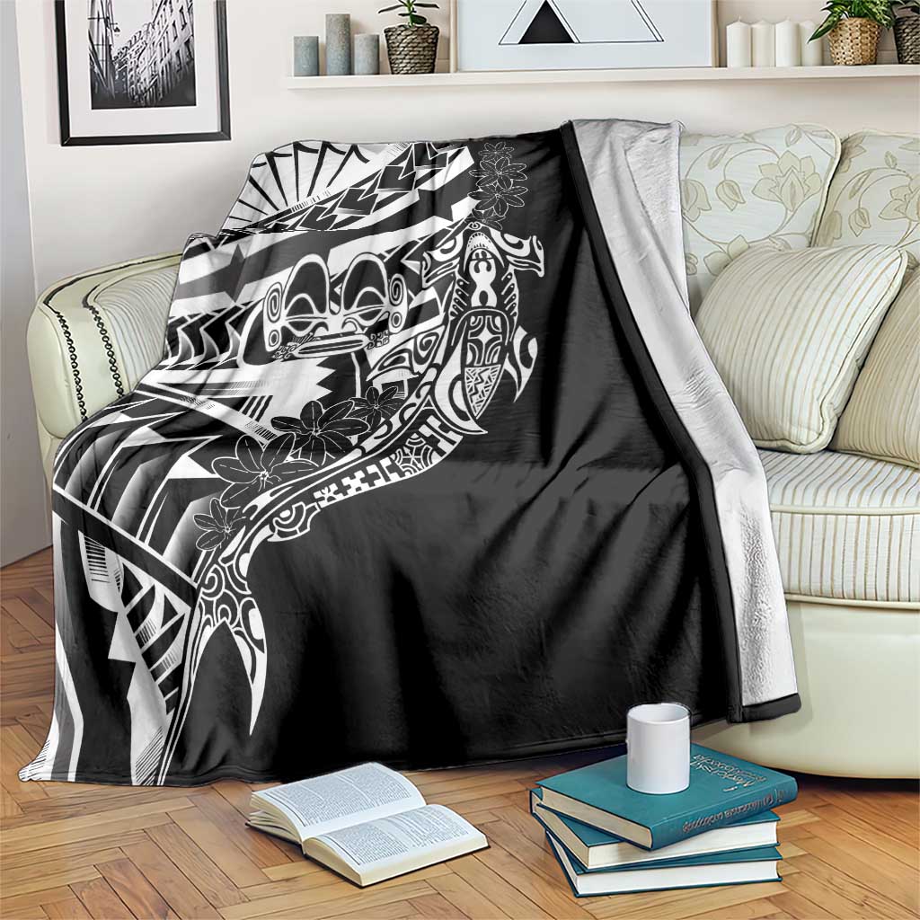 Black White Marquesas Islands Blanket Marquesan Matatiki Hammerhead Shark Patutiki LT14 Black - Polynesian Pride
