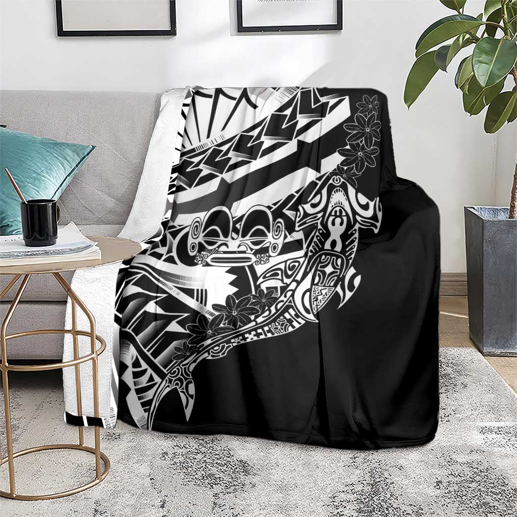 Black White Marquesas Islands Blanket Marquesan Matatiki Hammerhead Shark Patutiki LT14 - Polynesian Pride