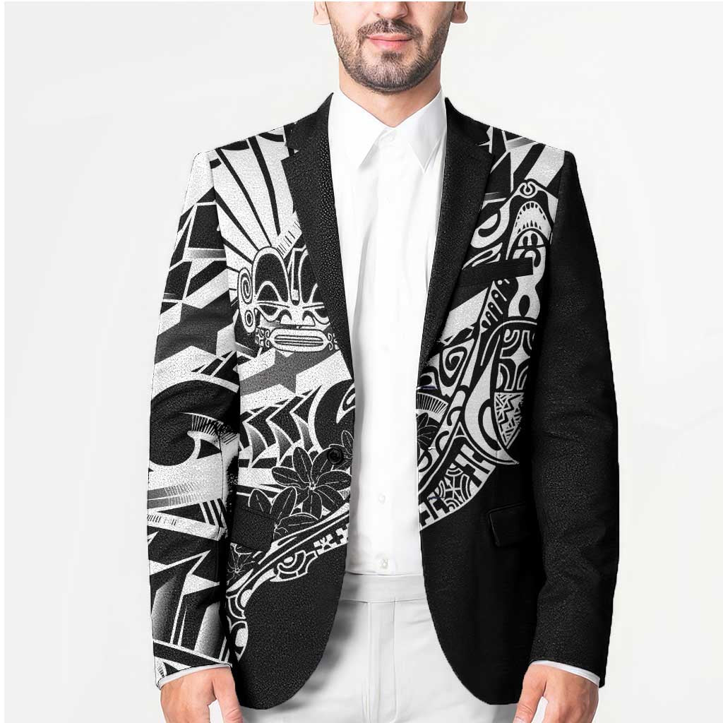 Black White Marquesas Islands Blazer Marquesan Matatiki Hammerhead Shark Patutiki LT14 - Polynesian Pride