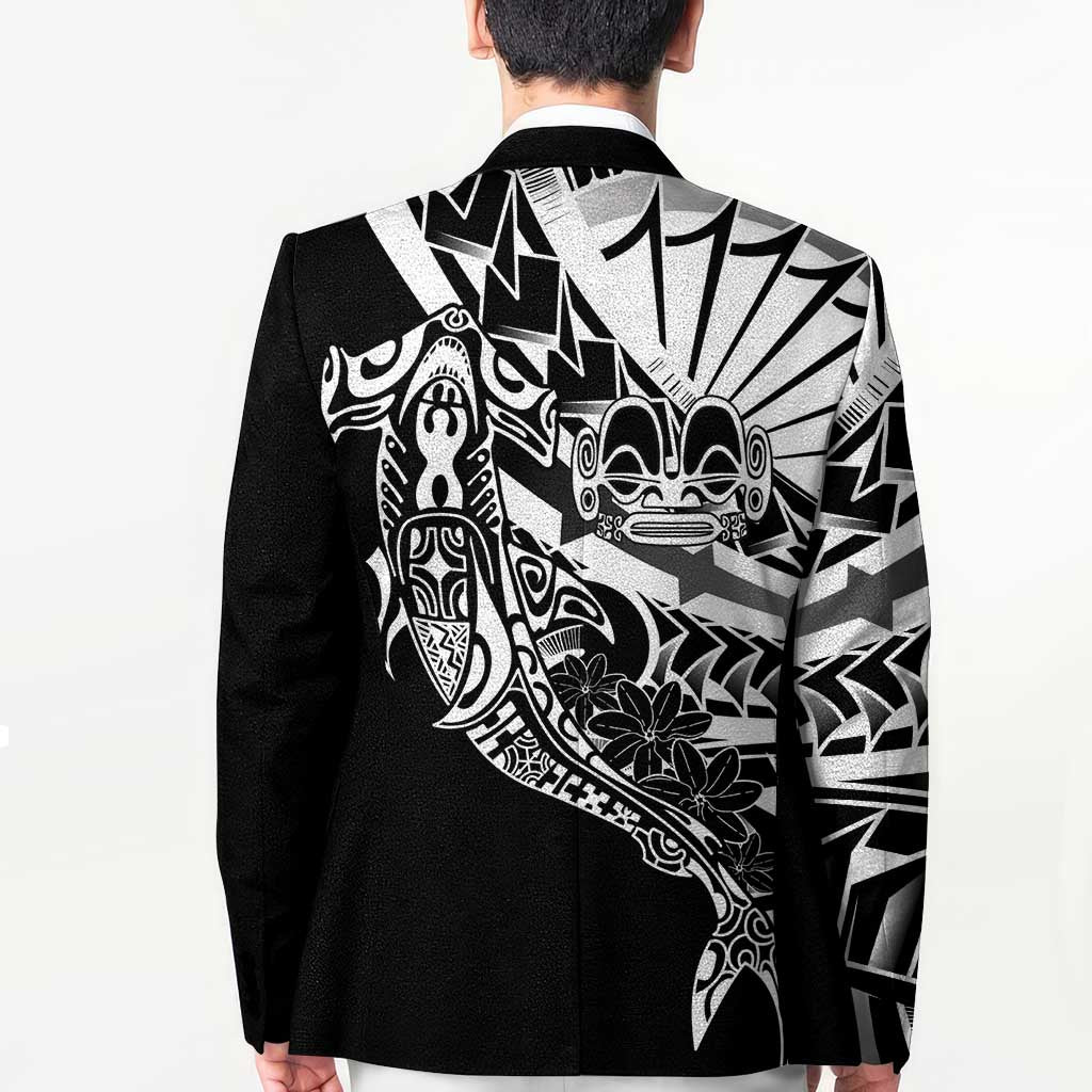 Black White Marquesas Islands Blazer Marquesan Matatiki Hammerhead Shark Patutiki LT14 - Polynesian Pride