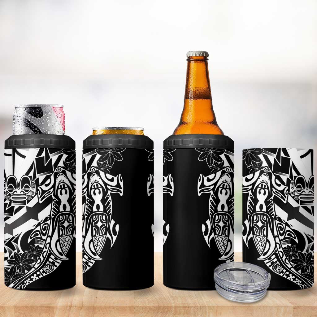 Black White Marquesas Islands 4 in 1 Can Cooler Tumbler Marquesan Matatiki Hammerhead Shark Patutiki - Polynesian Pride