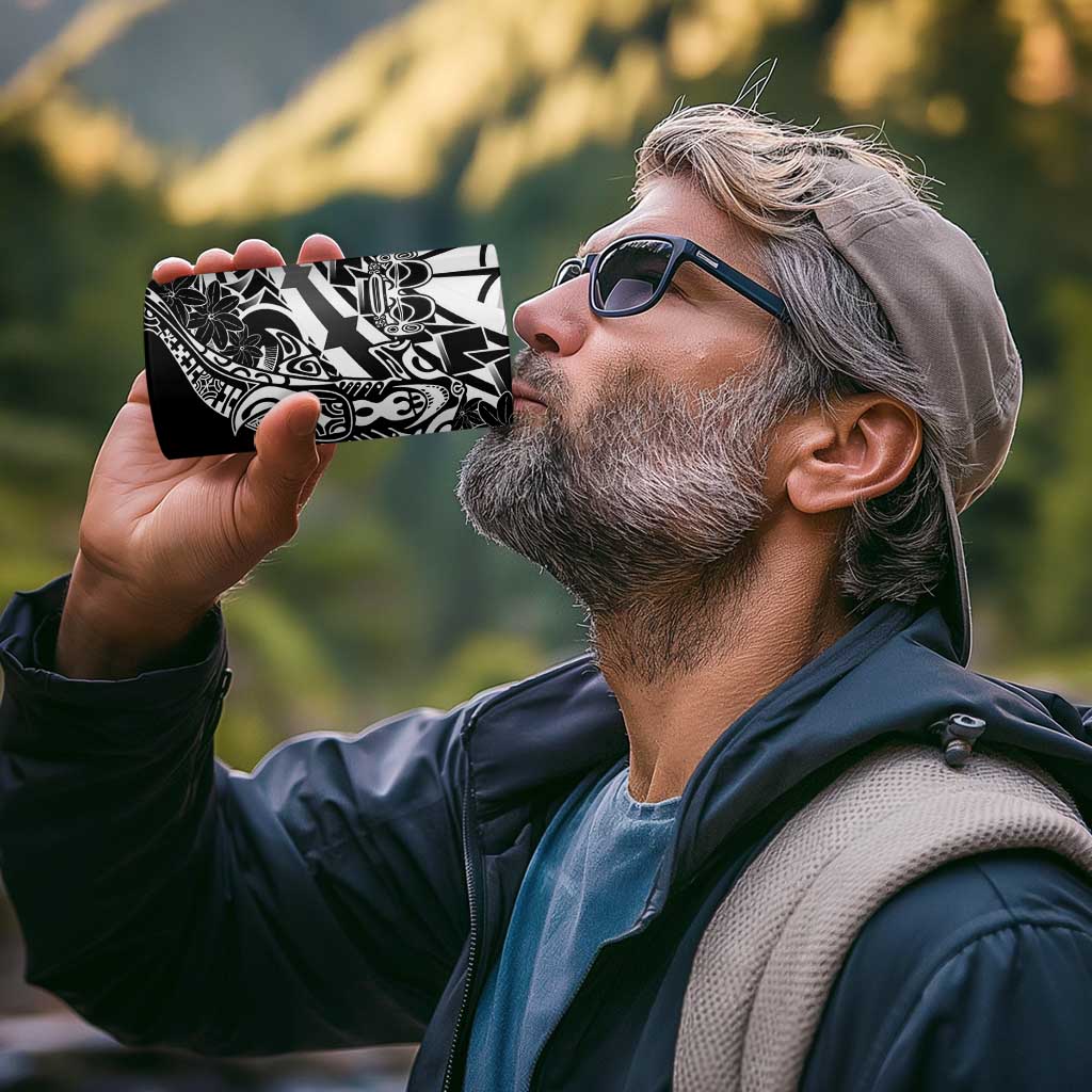 Black White Marquesas Islands 4 in 1 Can Cooler Tumbler Marquesan Matatiki Hammerhead Shark Patutiki - Polynesian Pride