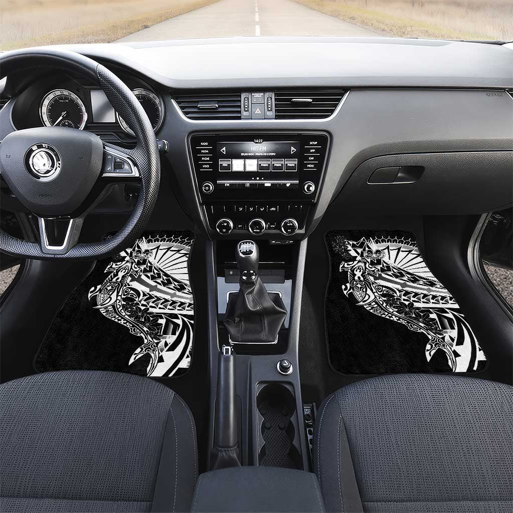Black White Marquesas Islands Car Mats Marquesan Matatiki Hammerhead Shark Patutiki LT14 Set 2pcs - Front Black - Polynesian Pride