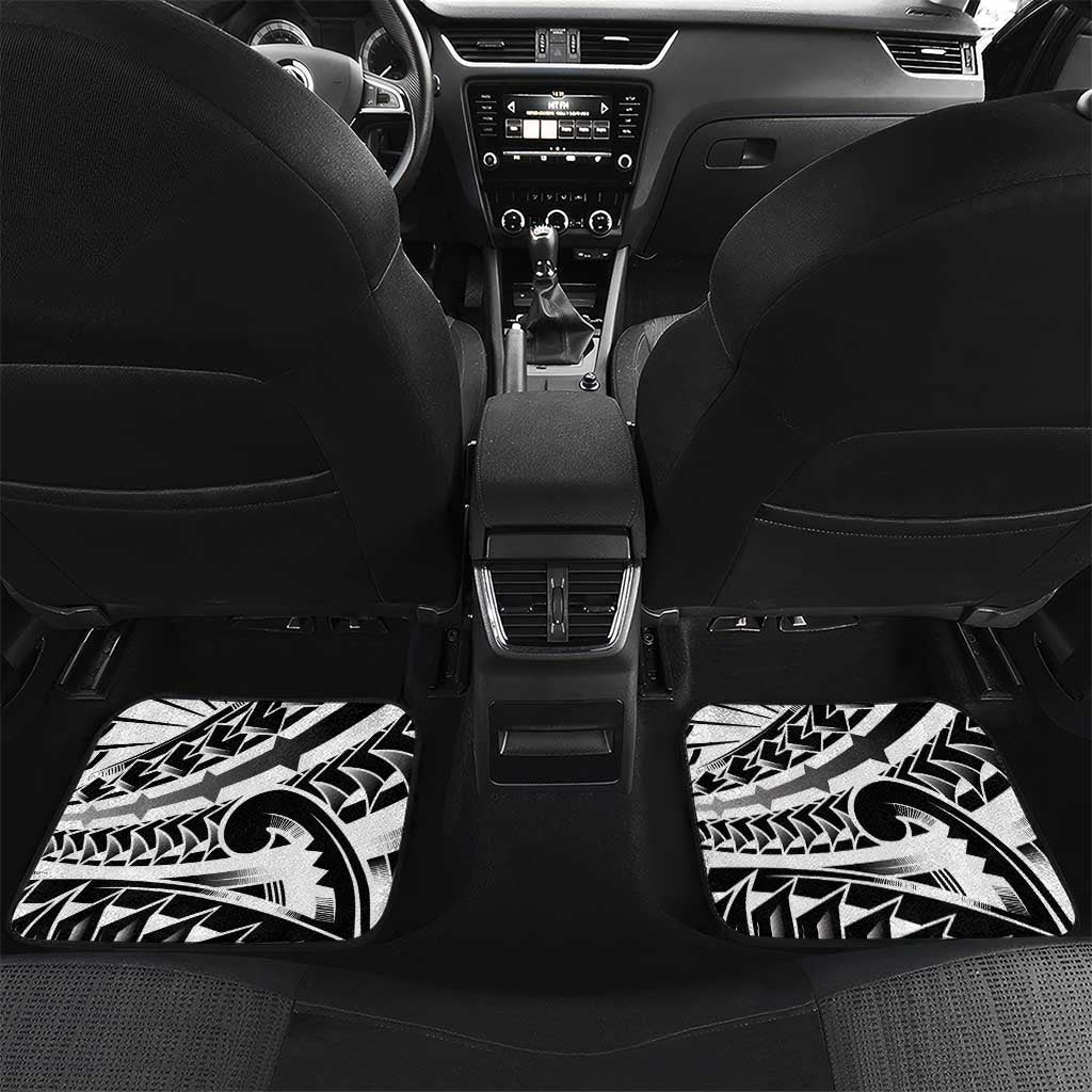 Black White Marquesas Islands Car Mats Marquesan Matatiki Hammerhead Shark Patutiki LT14 Set 2pcs - Back Black - Polynesian Pride
