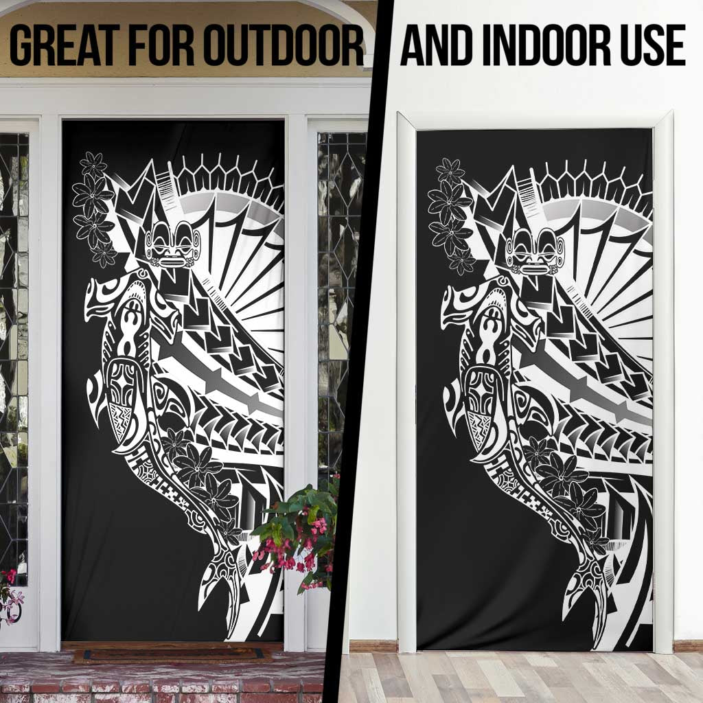 Black White Marquesas Islands Door Cover Marquesan Matatiki Hammerhead Shark Patutiki - Polynesian Pride
