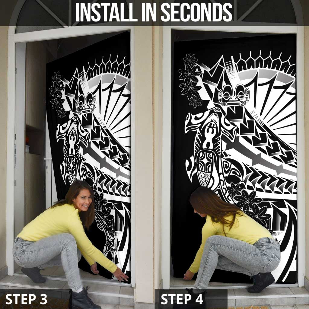 Black White Marquesas Islands Door Cover Marquesan Matatiki Hammerhead Shark Patutiki - Polynesian Pride
