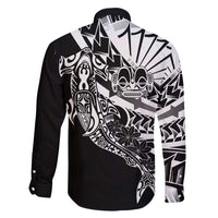 Black White Marquesas Islands Family Matching Long Sleeve Bodycon Dress and Hawaiian Shirt Marquesan Matatiki Hammerhead Shark Patutiki LT14 - Polynesian Pride