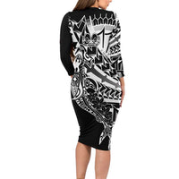 Black White Marquesas Islands Family Matching Long Sleeve Bodycon Dress and Hawaiian Shirt Marquesan Matatiki Hammerhead Shark Patutiki LT14 - Polynesian Pride