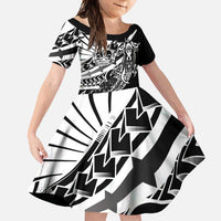 Black White Marquesas Islands Family Matching Mermaid Dress and Hawaiian Shirt Marquesan Matatiki Hammerhead Shark Patutiki LT14 Daughter's Dress Black - Polynesian Pride