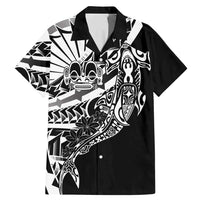 Black White Marquesas Islands Family Matching Mermaid Dress and Hawaiian Shirt Marquesan Matatiki Hammerhead Shark Patutiki LT14 Dad's Shirt - Short Sleeve Black - Polynesian Pride