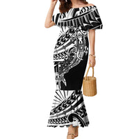 Black White Marquesas Islands Family Matching Mermaid Dress and Hawaiian Shirt Marquesan Matatiki Hammerhead Shark Patutiki LT14 Mom's Dress Black - Polynesian Pride