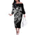Black White Marquesas Islands Family Matching Off The Shoulder Long Sleeve Dress and Hawaiian Shirt Marquesan Matatiki Hammerhead Shark Patutiki - Polynesian Pride