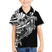 Black White Marquesas Islands Family Matching Off The Shoulder Long Sleeve Dress and Hawaiian Shirt Marquesan Matatiki Hammerhead Shark Patutiki LT14 Son's Shirt Black - Polynesian Pride