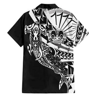 Black White Marquesas Islands Family Matching Off Shoulder Maxi Dress and Hawaiian Shirt Marquesan Matatiki Hammerhead Shark Patutiki - Polynesian Pride