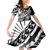 Black White Marquesas Islands Family Matching Off Shoulder Short Dress and Hawaiian Shirt Marquesan Matatiki Hammerhead Shark Patutiki - Polynesian Pride