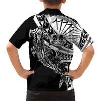 Black White Marquesas Islands Family Matching Short Sleeve Bodycon Dress and Hawaiian Shirt Marquesan Matatiki Hammerhead Shark Patutiki LT14 - Polynesian Pride