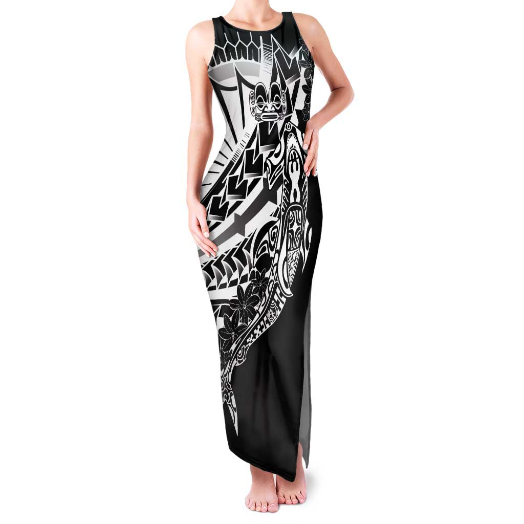 Black White Marquesas Islands Family Matching Tank Maxi Dress and Hawaiian Shirt Marquesan Matatiki Hammerhead Shark Patutiki - Polynesian Pride