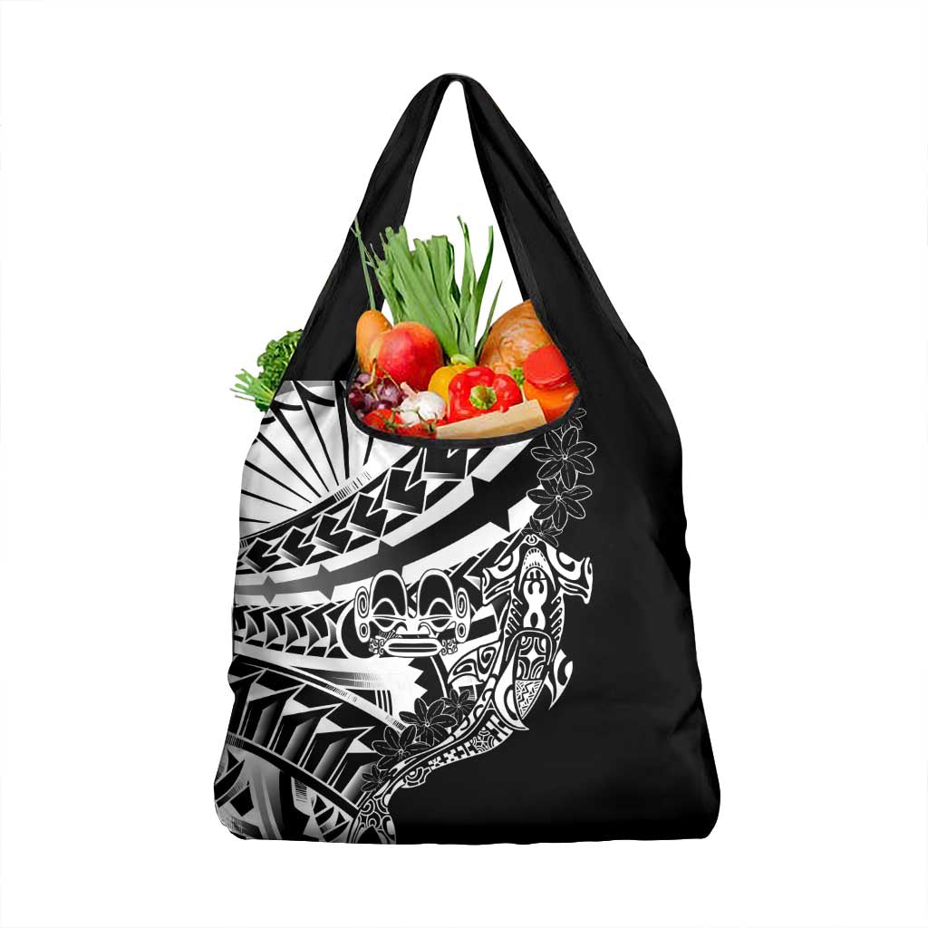Black White Marquesas Islands Grocery Bag Marquesan Matatiki Hammerhead Shark Patutiki - Polynesian Pride