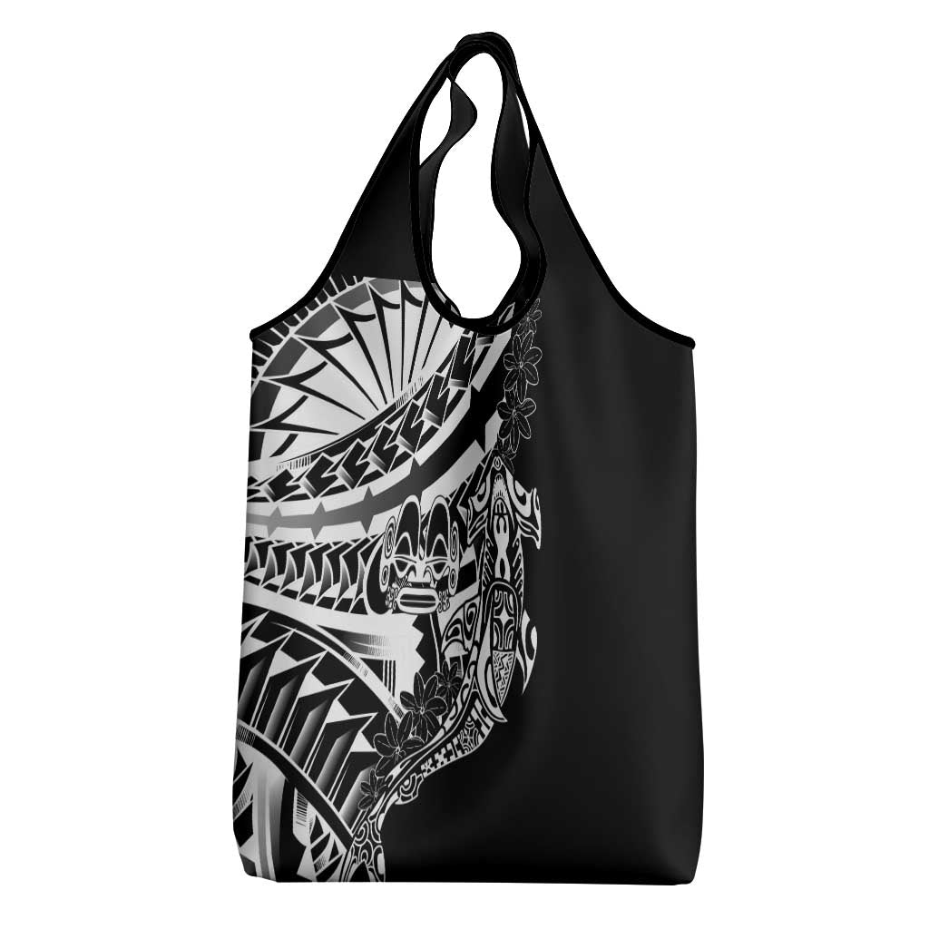 Black White Marquesas Islands Grocery Bag Marquesan Matatiki Hammerhead Shark Patutiki - Polynesian Pride