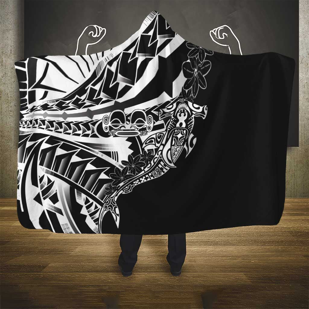 Black White Marquesas Islands Hooded Blanket Marquesan Matatiki Hammerhead Shark Patutiki LT14 - Polynesian Pride