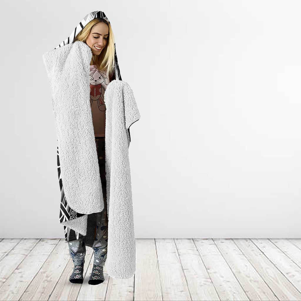 Black White Marquesas Islands Hooded Blanket Marquesan Matatiki Hammerhead Shark Patutiki LT14 - Polynesian Pride