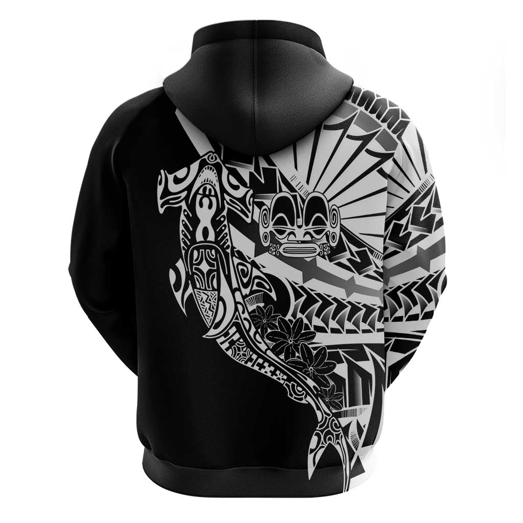 Black White Marquesas Islands Hoodie Marquesan Matatiki Hammerhead Shark Patutiki - Polynesian Pride
