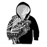 Black White Marquesas Islands Kid Hoodie Marquesan Matatiki Hammerhead Shark Patutiki - Polynesian Pride