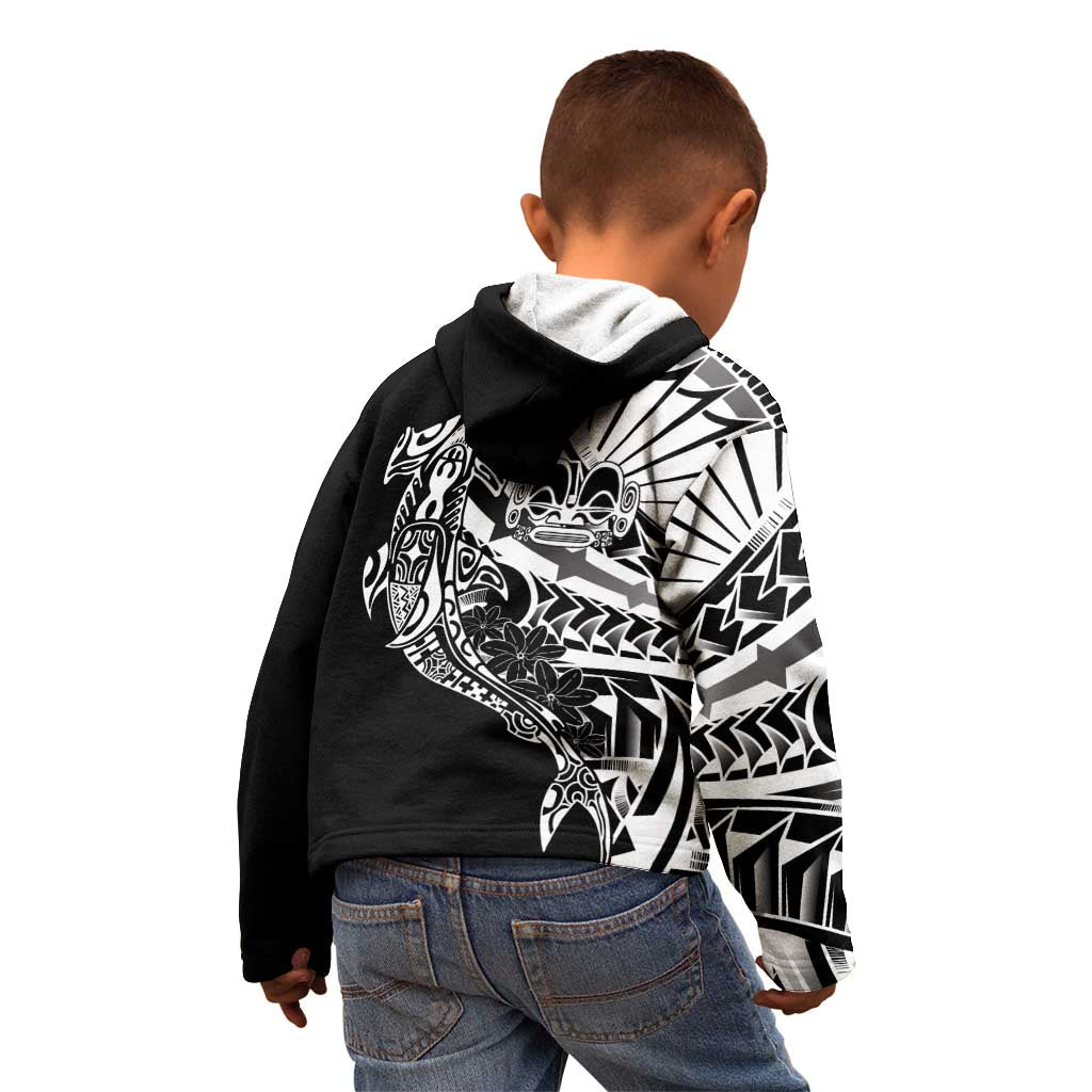 Black White Marquesas Islands Kid Hoodie Marquesan Matatiki Hammerhead Shark Patutiki - Polynesian Pride