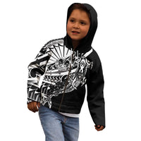 Black White Marquesas Islands Kid Hoodie Marquesan Matatiki Hammerhead Shark Patutiki - Polynesian Pride