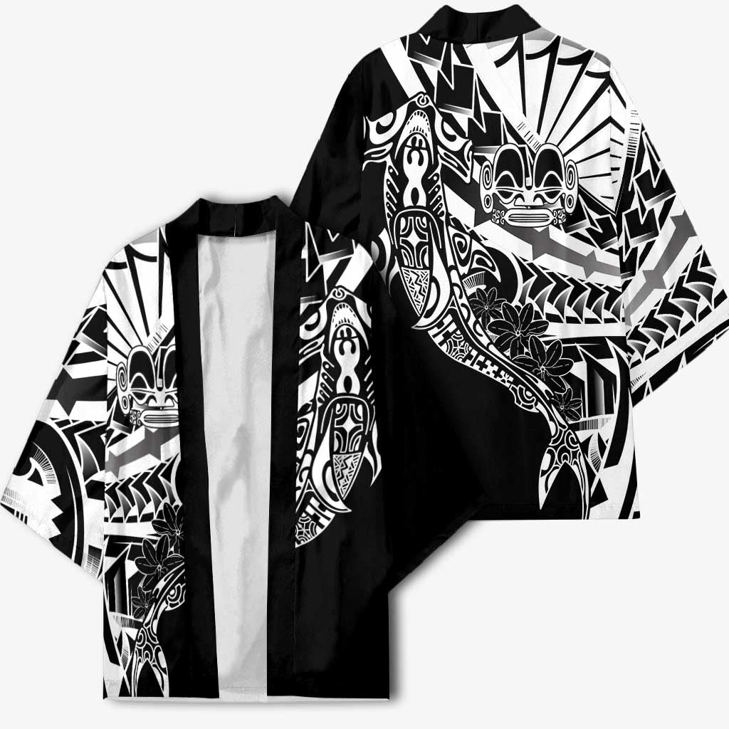 Black White Marquesas Islands Kimono Marquesan Matatiki Hammerhead Shark Patutiki - Polynesian Pride