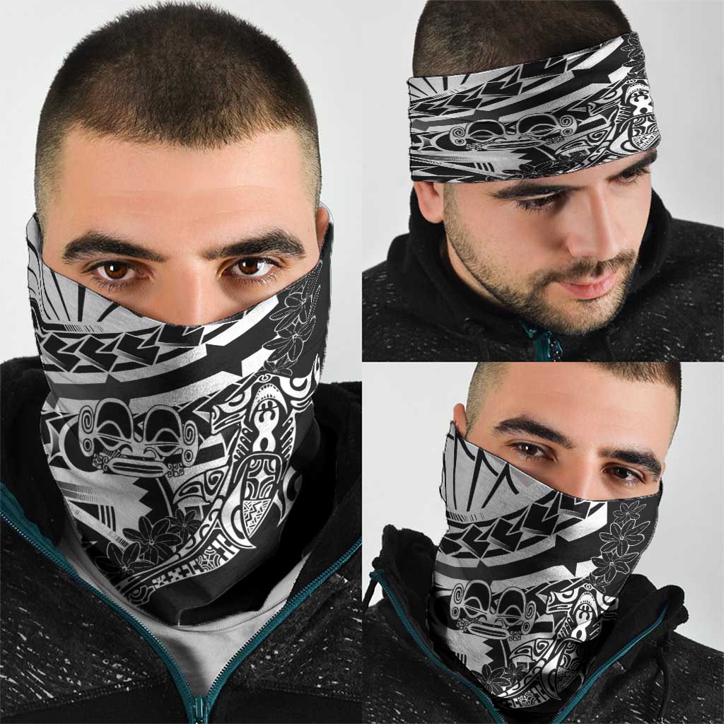 Black White Marquesas Islands Neck Gaiter Marquesan Matatiki Hammerhead Shark Patutiki LT14 - Polynesian Pride