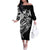 Black White Marquesas Islands Off The Shoulder Long Sleeve Dress Marquesan Matatiki Hammerhead Shark Patutiki - Polynesian Pride