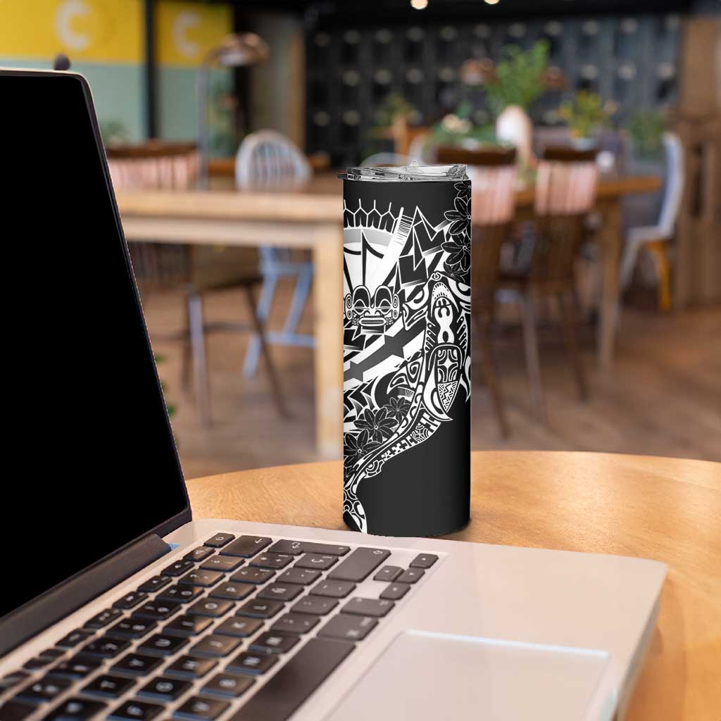 Black White Marquesas Islands Skinny Tumbler Marquesan Matatiki Hammerhead Shark Patutiki - Polynesian Pride