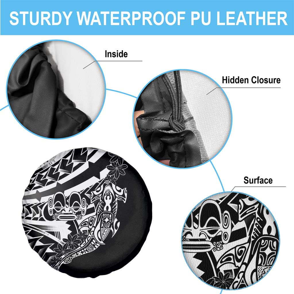 Black White Marquesas Islands Spare Tire Cover Marquesan Matatiki Hammerhead Shark Patutiki - Polynesian Pride