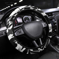 Black White Marquesas Islands Steering Wheel Cover Marquesan Matatiki Hammerhead Shark Patutiki LT14 Universal Fit Black - Polynesian Pride