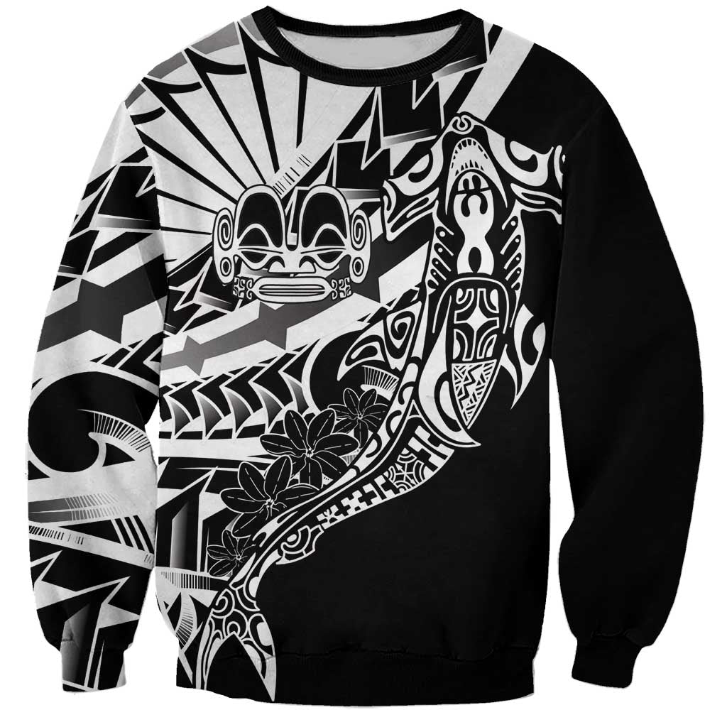Black White Marquesas Islands Sweatshirt Marquesan Matatiki Hammerhead Shark Patutiki - Polynesian Pride