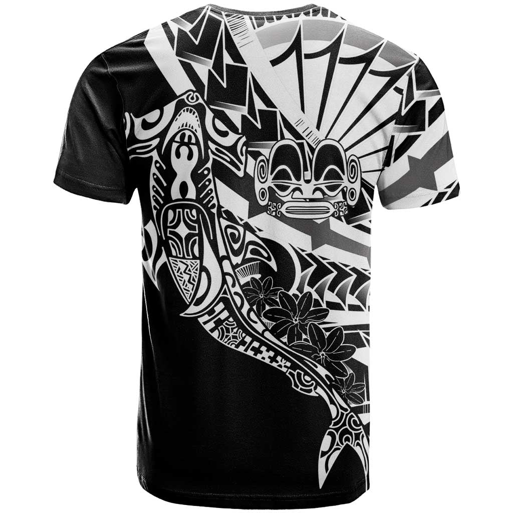 Black White Marquesas Islands T Shirt Marquesan Matatiki Hammerhead Shark Patutiki - Polynesian Pride